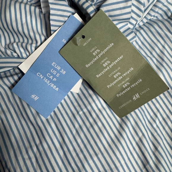 Women's H&M Striped Ruffle One Piece Swimsuit S White Blue - Picture 2 of 5